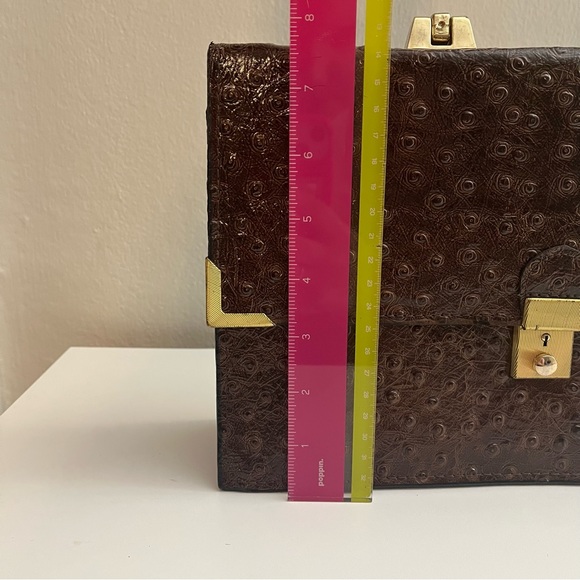 Vintage Mido Korea Brown Ostrich Leather Top Handle Bag - Picture 7 of 12